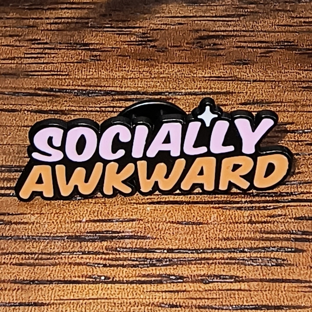 Women’s Jewelry ‘Socially Awkward’ Enamel Pin- Black, Pink, and Orange with Star